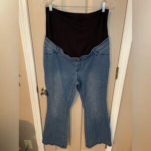 Destination Maternity medium wash flare leg jeans.